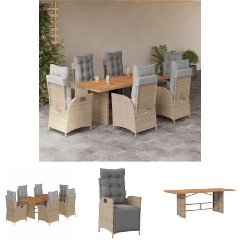 The Living Store 7-tlg. Garten-Essgruppe mit Kissen Beigemischung Poly Rattan - Gartenmöbel-Sets