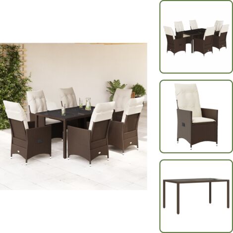 The Living Store 7-tlg. Garten-Essgruppe mit Kissen Braun Poly Rattan - Gartenset - Outdoor Möbel - Esstisch Set - Lounge Gruppe - Rattan Gartenmöbel