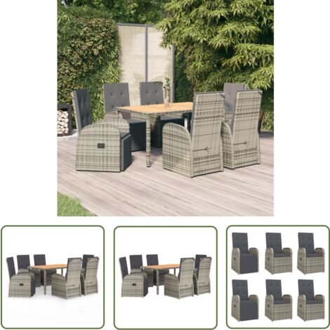 The Living Store 7-tlg. Garten-Essgruppe mit Kissen Grau Poly Rattan - Gartengestelle - Gartenmöbel - Gartenset - Outdoor Möbel - Lounge Set