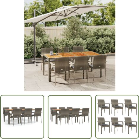 The Living Store 7-tlg. Garten-Essgruppe mit Kissen Grau Poly Rattan - Gartenmöbel - Essgruppe - Gartenset - Outdoor Möbel - Rattan Gartenmöbel