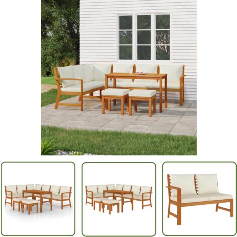 The Living Store 7-tlg. Garten-Essgruppe mit Kissen Massivholz Akazie - Gartengruppe - Gartenmöbel - Esstisch - Holztisch - Akasienholzmöbel