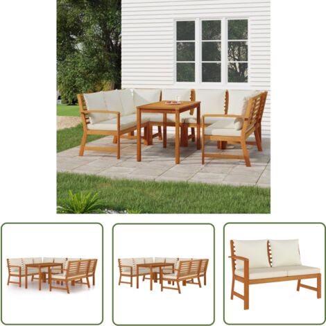 The Living Store 7-tlg. Garten-Essgruppe mit Kissen Massivholz Akazie - Gartenmöbel - Essgruppe - Holztisch - Akazienholz - Gartenset