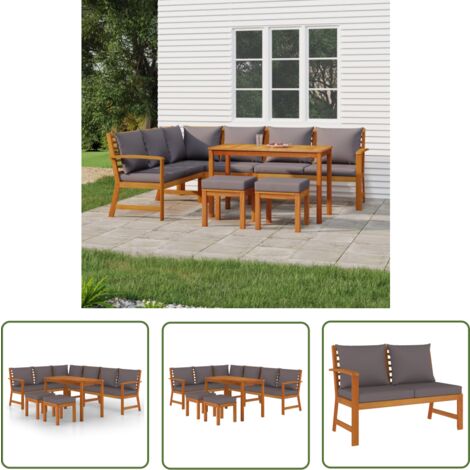 The Living Store 7-tlg. Garten-Essgruppe mit Kissen Massivholz Akazie - Gartenmöbel - Essgruppen - Holztisch - Akasienholzmöbel - Gartentisch
