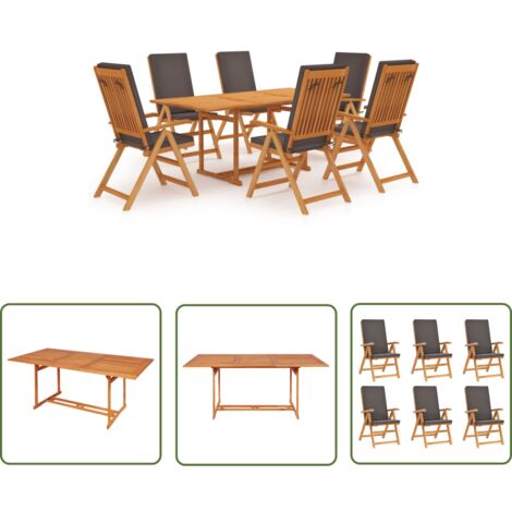 The Living Store 7-tlg. Garten-Essgruppe mit Kissen Massivholz Teak Grau - Holztisch - Esszimmergarnitur - Gartentisch - Gartenstuhl - Teekmöbel