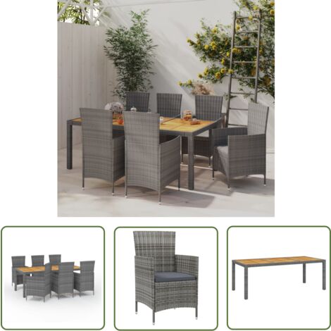 The Living Store 7-tlg. Garten-Essgruppe mit Kissen Poly Rattan Grau - Gartengarnituren - Gartenmöbel - Esstisch - Gartensessel - Rattanmöbel