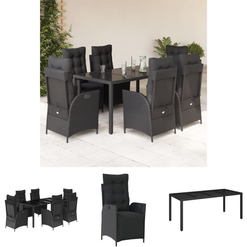 Vidaxl The Living Store 7-tlg. Garten-essgruppe Mit Kissen Schwarz Poly Rattan - Gartenmöbel-sets