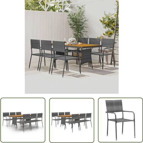 The Living Store 7-tlg. Garten-Essgruppe Poly Rattan Grau - Gartenmöbel Set - Outdoor Möbel - Esstisch - Gartensessel - Rattan Gartenmöbel