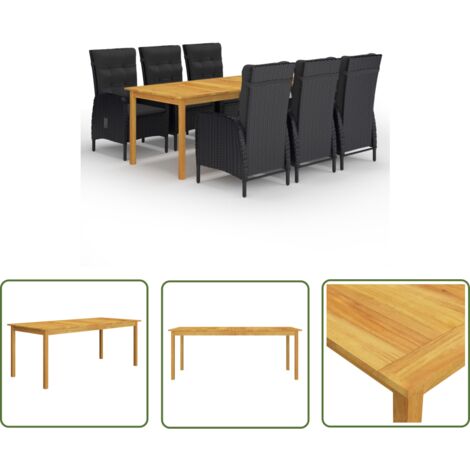 The Living Store 7-tlg. Garten-Essgruppe Schwarz - Gartenmöbel - Essgruppe - Holztisch - Rattan Stuhl - Outdoor Möbel