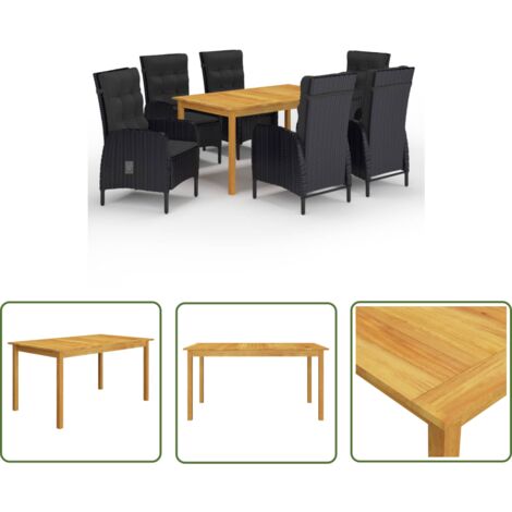 The Living Store 7-tlg. Garten-Essgruppe Schwarz - Gartenmöbel - Esszimmerset - Outdoor Möbel - Holztisch - Rattan Stuhl