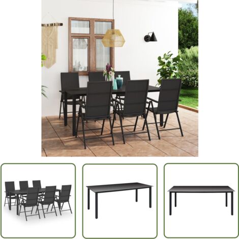 The Living Store 7-tlg. Garten-Essgruppe Schwarz - Gartentisch - Gartensessel - Rattan Gartenmöbel - Outdoor Essgruppe - Gartenmöbel Set