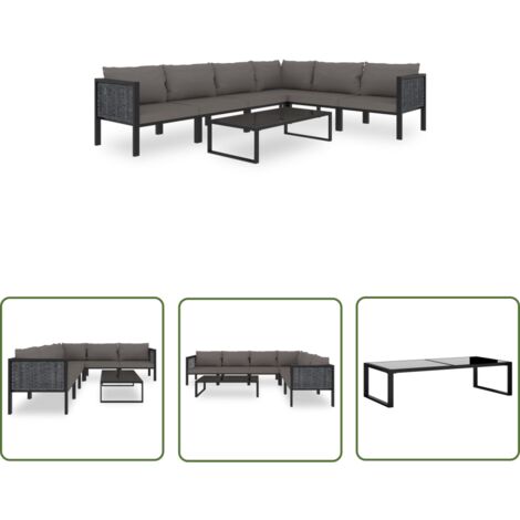 The Living Store 7-tlg. Garten-Lounge-Set mit Auflagen Poly Rattan Anthrazit - Outdoor Möbel - Loungemöbel - Gartenmöbel - Sofa Set - Rattan Gartenmöbel