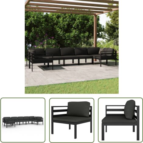 The Living Store 7-tlg. Garten-Lounge-Set mit Kissen Aluminium Anthrazit - Garten Lounge Set - Alu Loungesessel - Gartenmöbel - Außenbereich - Balkon Möbel