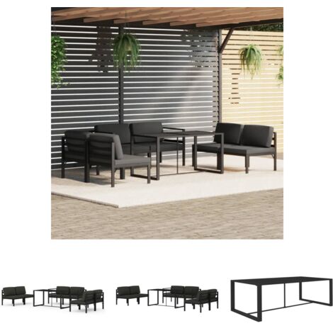 The Living Store 7-tlg. Garten-Lounge-Set mit Kissen Aluminium Anthrazit -  Gartenmöbel-Sets