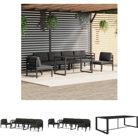 The Living Store 7-tlg. Garten-Lounge-Set mit Kissen Aluminium Anthrazit -  Gartenmöbel-Sets