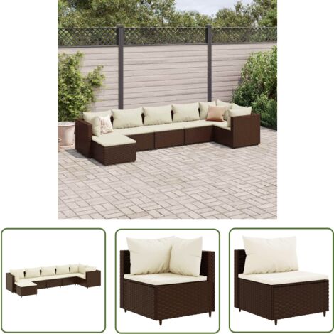 The Living Store 7-tlg. Garten-Lounge-Set mit Kissen Braun Poly Rattan - Gartengeset - Lounge Set - Gartenmöbel - Outdoor Möbel - Rattan Sessel