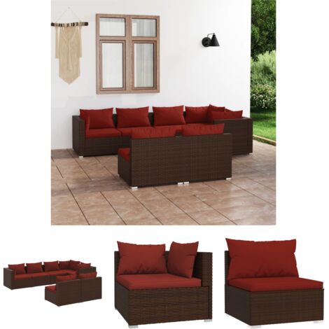 The Living Store 7-tlg. Garten-Lounge-Set mit Kissen Braun Poly Rattan - Gartenmöbel-Sets