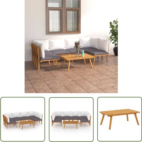 The Living Store 7-tlg. Garten-Lounge-Set mit Kissen Massivholz Akazie - Gartensofa - Loungesessel - Gartenmöbeln - Holztisch - Akasienholzmöbel