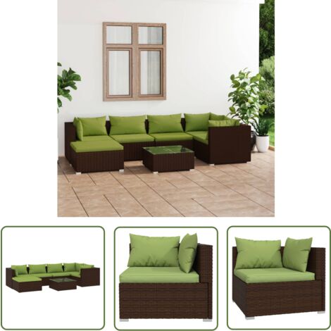 The Living Store 7-tlg. Garten-Lounge-Set mit Kissen Poly Rattan Braun - Garten Lounge Set - Outdoor Möbel - Rattan Gartenmöbel - Loungesessel - Garten Sofa