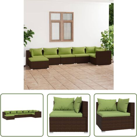 The Living Store 7-tlg. Garten-Lounge-Set mit Kissen Poly Rattan Braun - Garten Lounge Set - Outdoor Möbel - Rattan Gartenmöbel - Loungesessel - Garten Sofa
