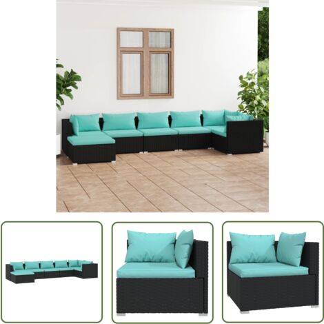 The Living Store 7-tlg. Garten-Lounge-Set mit Kissen Poly Rattan Schwarz - Garten Lounge Set - Outdoor Möbel - Rattan Möbel - Balkonmöbel - Terrasse Möbel