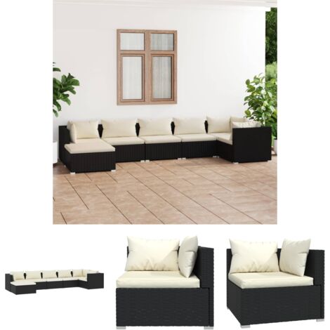 The Living Store 7-tlg. Garten-Lounge-Set mit Kissen Poly Rattan Schwarz - Gartenmöbel-Sets