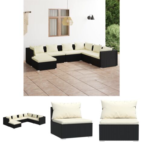 The Living Store 7-tlg. Garten-Lounge-Set mit Kissen Poly Rattan Schwarz - Gartenmöbel-Sets