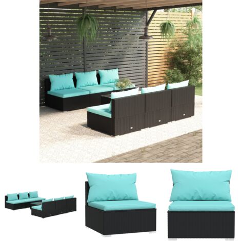 The Living Store 7-tlg. Garten-Lounge-Set mit Kissen Poly Rattan Schwarz - Gartenmöbel-Sets