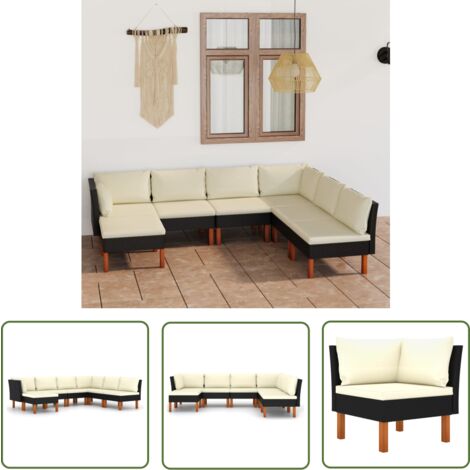 The Living Store 7-tlg. Garten-Lounge-Set mit Kissen Poly Rattan Schwarz - Gartensonnenliege - Gartenloungesessel - Outdoor Möbel - Gartenmöbel Set - Balkonmöbel