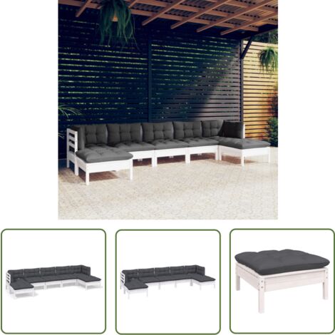 The Living Store 7-tlg. Garten-Lounge-Set mit Kissen Weiß Kiefernholz - Gartensessel - Lounge Set - Gartenmöbel - Outdoor Möbel - Kiefernholz