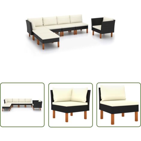 The Living Store 7-tlg. Garten-Lounge-Set Poly Rattan Eukalyptusholz Schwarz - Gartenmöbel - Lounge-Set - Rattan Gartenmöbel - Outdoor Furniture - Esszimmergarnitur