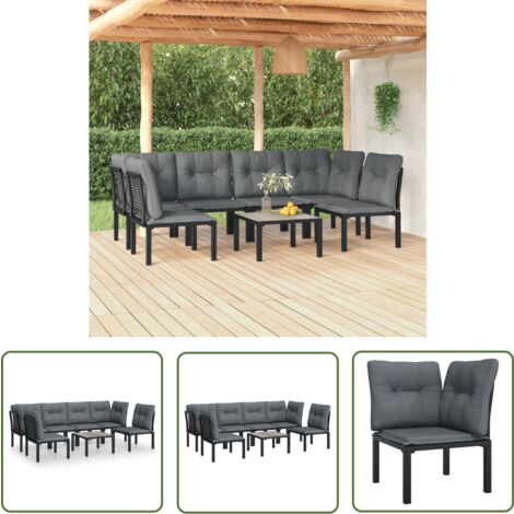 The Living Store 7-tlg. Garten-Lounge-Set Schwarz und Grau Poly Rattan - Gartengeräte - Gartenmöbel - Loungesessel - Outdoor Möbel - Rattanmöbel