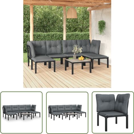 The Living Store 7-tlg. Garten-Lounge-Set Schwarz und Grau Poly Rattan - Gartensessel - Loungesessel - Gartenmöbel Set - Outdoor Möbel - Rattan Sessel