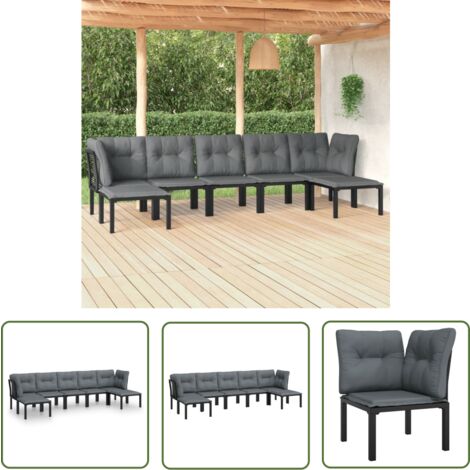 The Living Store 7-tlg. Garten-Lounge-Set Schwarz und Grau Poly Rattan - Gartensessel - Loungesessel - Gartenmöbeln - Outdoor Möbel - Rattan Sessel