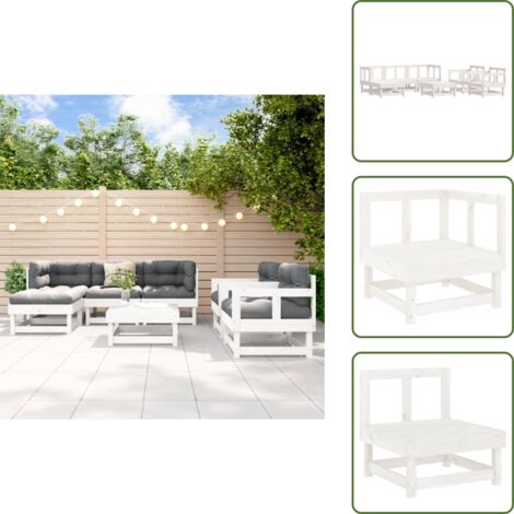 The Living Store 7-tlg. Garten-Lounge-Set Weiß Massivholz Kiefer - Gartenmöbel - Loungeset - Gartenloungesessel - Rattan Möbel - Kiefernholzmöbel