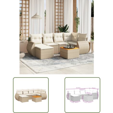 The Living Store 7-tlg. Garten-Sofagarnitur mit Kissen Beige Poly Rattan - Gartenmöbel - Esszimmergarnituren - Outdoor Möbel - Lounge Set - Rattan Gartenmöbel