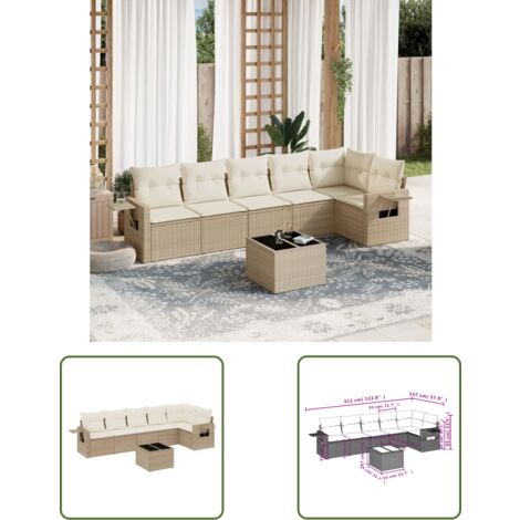 The Living Store 7-tlg. Garten-Sofagarnitur mit Kissen Beige Poly Rattan - Gartenmöbel - Lounge Möbel - Rattan Gartenmöbel - Outdoor Möbel - Esszimmergarnituren