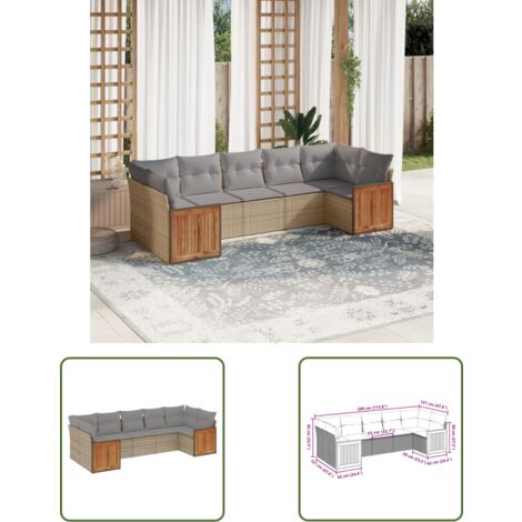 The Living Store 7-tlg. Garten-Sofagarnitur mit Kissen Beige Poly Rattan - Gartensofas - Outdoor Möbel - Lounge Set - Rattan Gartenmöbel - Gartenlounge