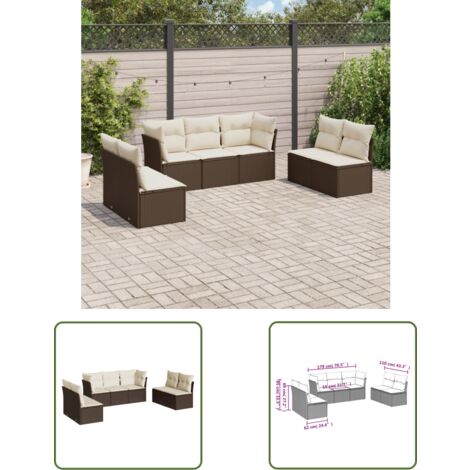 The Living Store 7-tlg. Garten-Sofagarnitur mit Kissen Braun Poly Rattan - Gartensofas - Outdoor Möbel - Lounge Set - Rattan Sofa - Gartenlounge