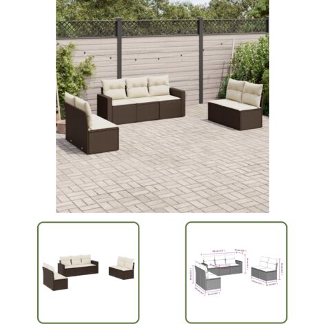 The Living Store 7-tlg. Garten-Sofagarnitur mit Kissen Braun Poly Rattan - Gartensortiment - Outdoor Möbel - Lounge Set - Gartenlounge - Rattan Sofa