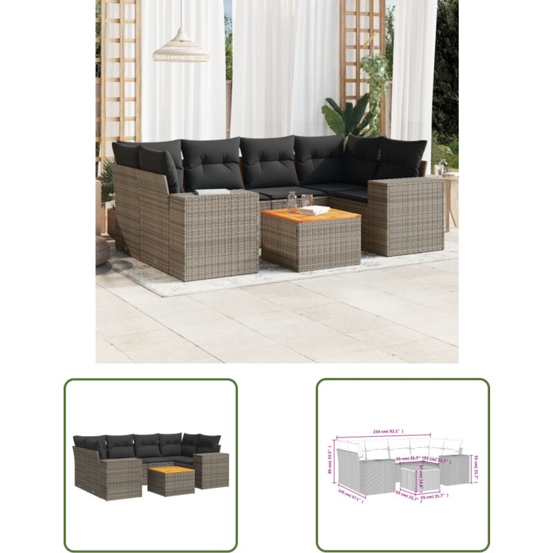 The Living Store 7-tlg. Garten-sofagarnitur Mit Kissen Grau Poly Rattan - Gartensorte - Esszimmergarnitur - Lounge Set - Outdoor Möbel - Gartenmöbelset - The Living