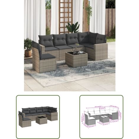The Living Store 7-tlg. Garten-Sofagarnitur mit Kissen Grau Poly Rattan - Gartenmöbel - Esszimmergarnituren - Outdoor Möbel - Lounge Set - Rattan Sofa