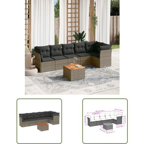 The Living Store 7-tlg. Garten-Sofagarnitur mit Kissen Grau Poly Rattan - Gartenmöbel - Outdoor Möbel - Rattan Gartenmöbel - Lounge Set - Esstischgarnitur