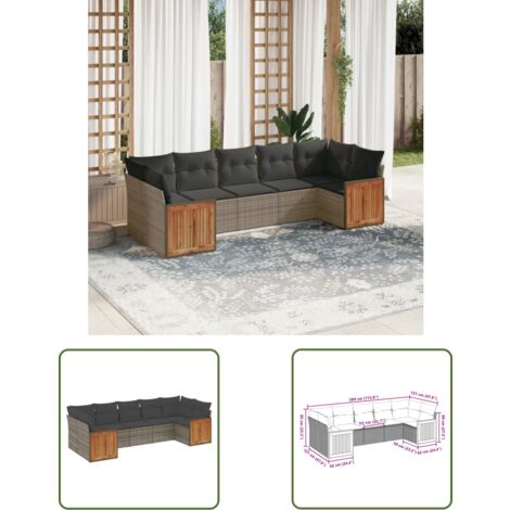 The Living Store 7-tlg. Garten-Sofagarnitur mit Kissen Grau Poly Rattan - Gartensorte - Gartenmöbelset - PE-Rattan Möbel - Outdoor Lounge Set - Balkonmöbel