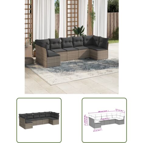 The Living Store 7-tlg. Garten-Sofagarnitur mit Kissen Grau Poly Rattan - Gartensortiment - Outdoor Möbel - Lounge Set - Gartenlounge - Rattan Sofa