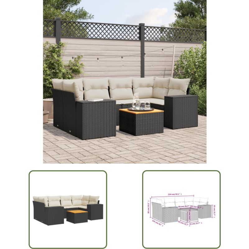 The Living Store 7-tlg. Garten-sofagarnitur Mit Kissen Schwarz Poly Rattan - Gartensorte - Gartenmöbelset - Pe-rattan Möbel - Outdoor Lounge Set - Esstischgarnitur -