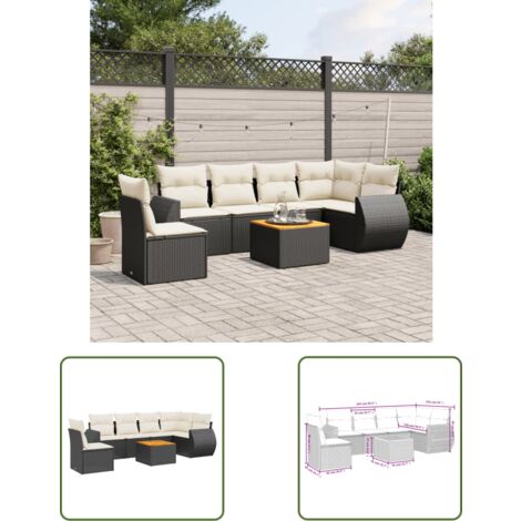 The Living Store 7-tlg. Garten-Sofagarnitur mit Kissen Schwarz Poly Rattan - Gartenmöbel - Esstischgarnituren - Outdoor Möbel - Lounge Set - Rattan Gartenmöbel