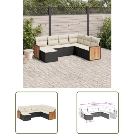 The Living Store 7-tlg. Garten-Sofagarnitur mit Kissen Schwarz Poly Rattan - Gartenmöbel - Esszimmergarnitur - Outdoor Möbel - Lounge Set - Rattan Gartenmöbel