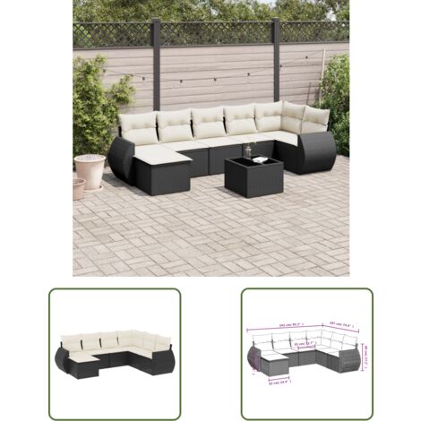 The Living Store 7-tlg. Garten-Sofagarnitur mit Kissen Schwarz Poly Rattan - Gartenmöbel - Outdoor Möbel - Lounge Set - Rattan Gartenset - Gartenlounge