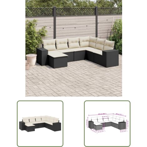 The Living Store 7-tlg. Garten-Sofagarnitur mit Kissen Schwarz Poly Rattan - Gartenmöbel - Outdoor Möbel - Rattan Gartenmöbel - Lounge Set - Esszimmergarnitur