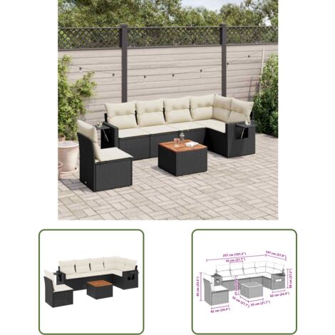 The Living Store 7-tlg. Garten-Sofagarnitur mit Kissen Schwarz Poly Rattan - Gartenmöbel - Outdoor Möbel - Rattan Gartenset - Lounge Set - Esszimmergarnitur